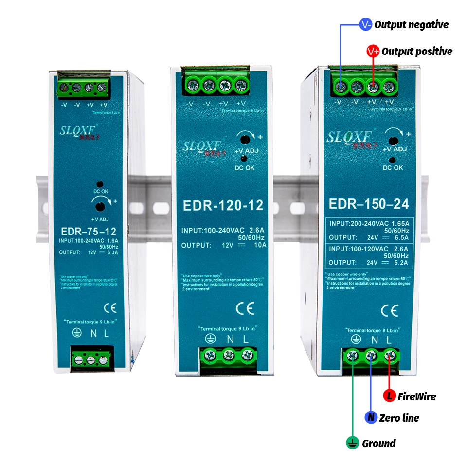 EDR-120-12, Ekonomik Seri, 12V, 10A, Power supply, DIN, Güç kaynağı, ( İnce, Slim)