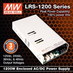 Meanwell - LRS-1200-24, Power Supply, En Ekonomik Model, ince, 24V, Güç Kaynağı, 50A