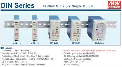 MDR-20-24, Ray Montaj, İnce, Dar, Seri, Ekonomik, 24V, 1.0A, Power Supply