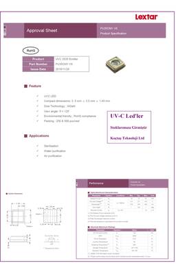 UVC-PU35CL1-V1-A44 Lextar UVC,275nm,20mA,6.0vdc,Rf:2.7mW,3535